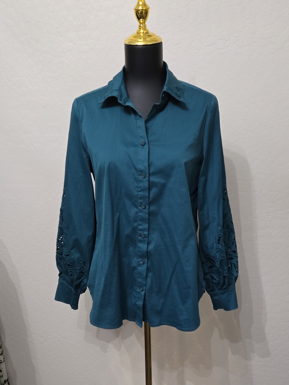 Chico's Peacock Teal Green Blouse Size 0.5 Us 6